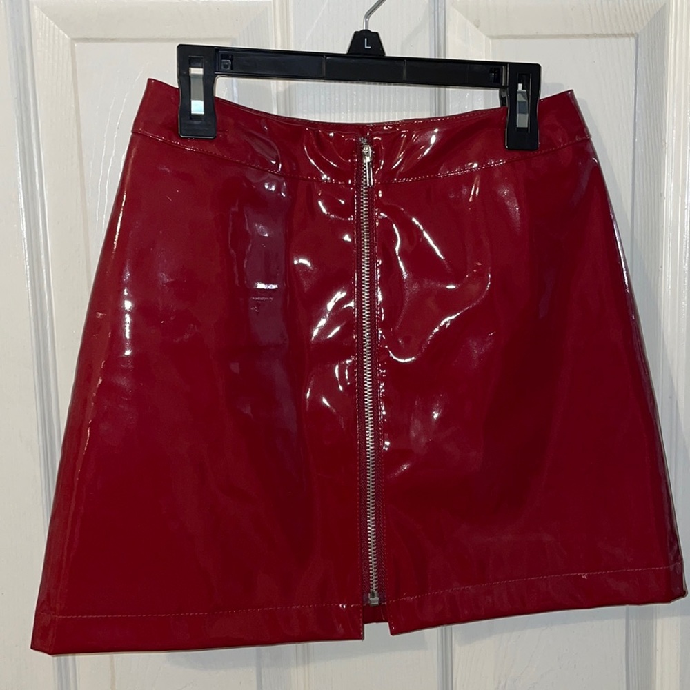 Faux Red Leather Skirt